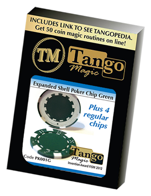 Expanded Shell Poker Chip Green plus 4 Regular Chips (PK001G)  by Tango Magic - Trick