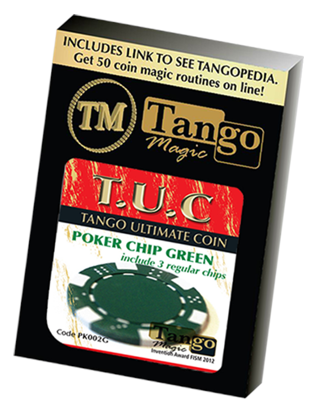 TUC Poker Chip Green plus 3 regular chips - Tango Coin Magic Trick Set