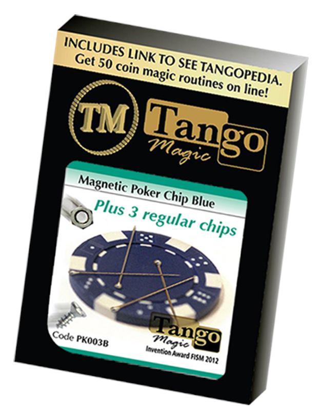 Magnetic Poker Chip Blue plus 3 regular chips (PK003B) by Tango Magic - Trick