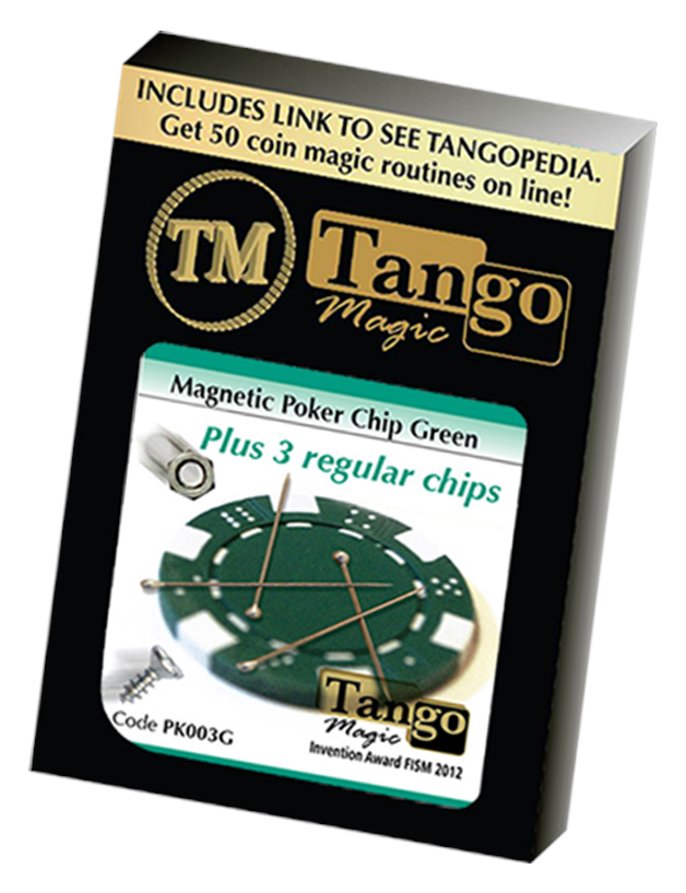 Magnetic Poker Chip Green plus 3 regular chips (PK003G) by Tango Magic - Trick