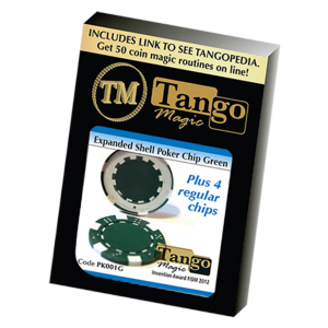 Expanded Shell Poker Chip Green plus 4 Regular Chips (PK001G)  by Tango Magic - Trick