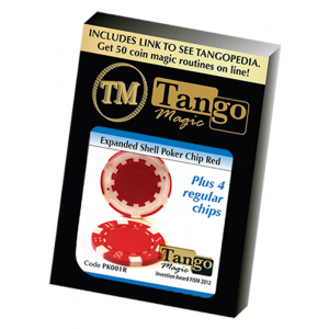 Expanded Shell Poker Chip Red plus 4 Regular Chips  - Tango Magic Trick